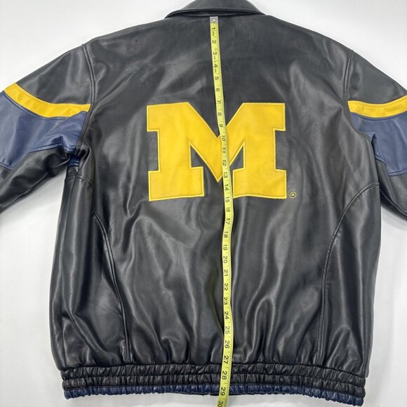 University of Michigan Bomber Jacket Mens Large Faux Leather Sewn Logo Full Zip - Picture 15 of 16